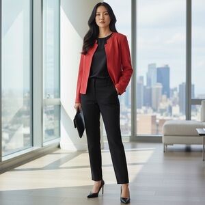 Worth New York Red Suede Leather Open Front Jacket Blazer SZ 12